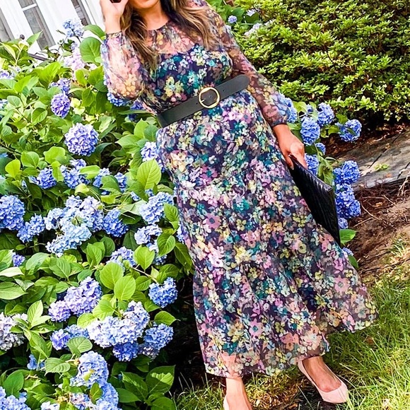 Halogen X Atlantic Pacific Long Sleeve Floral Sheer Tiered Maxi Dress - Picture 7 of 7